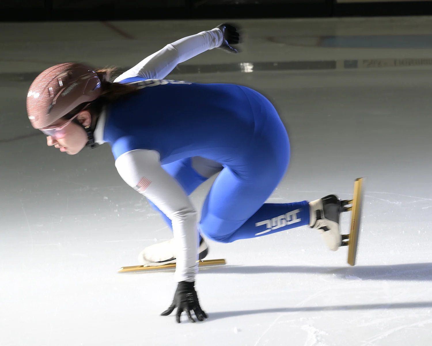 Natasa low in a short track corner
